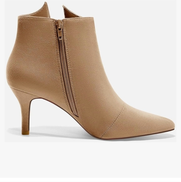 Ermonn  Pointed Toe Ankle Boots Stiletto Heels Side Zipper Bow Faux Suede Boots - Picture 3 of 7